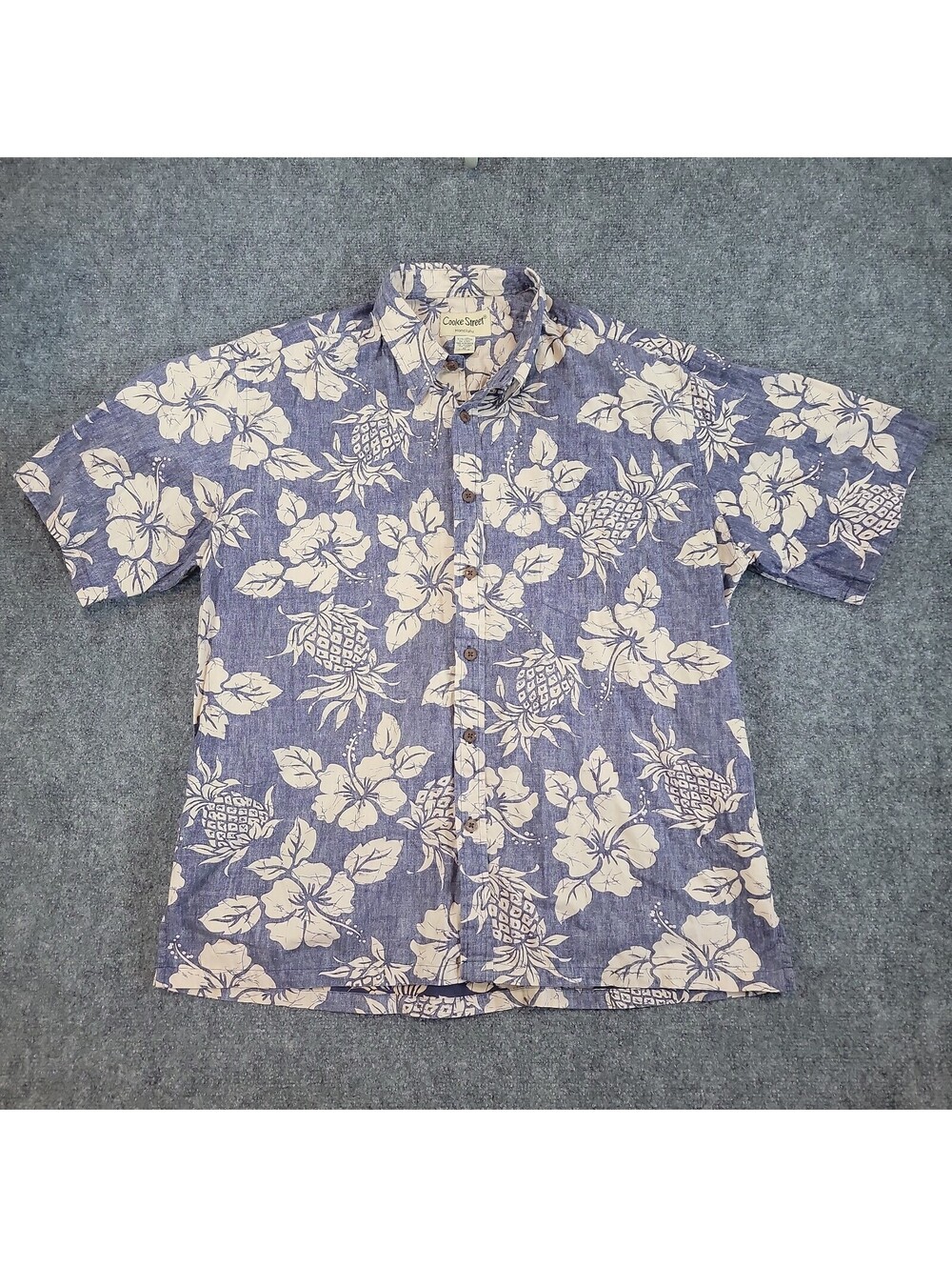 Cooke Street Honolulu Hawaiian Shirt Mens SZ XL Blue Reverse Print Pineapple 508